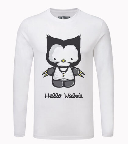 T-shirt hello wolvie tshirt-geek-manches-longues Blanc