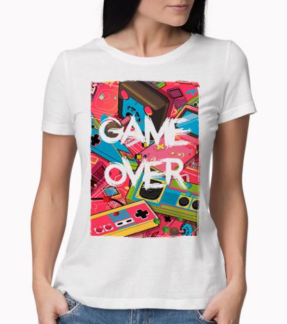 T-shirt Game Over Rétrogaming Femme Blanc