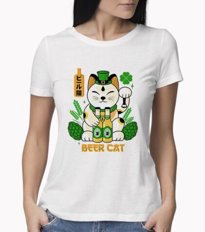 T-shirt Beer Cat Femme Blanc
