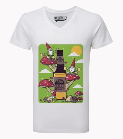 T-shirt Gnome Beer Homme Col V Blanc