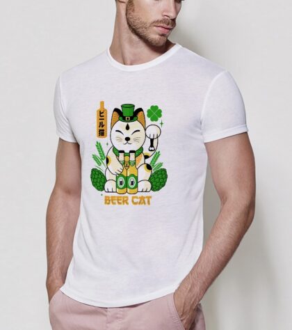 T-shirt Beer Cat Homme Blanc