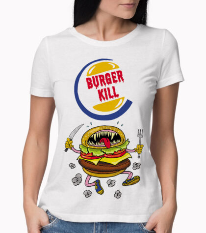 T-shirt Burger carnivore Femme Blanc