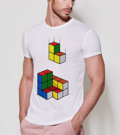 T-shirt Rubiks Cube Tetris Homme Blanc